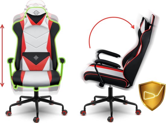 Draaistoel - Gamestoel PC - Comfortabel Zitten - SoftSwing Schommelfunctie - 62 x 50 x 123 cm - Zwart Wit Rood — afbeelding 4