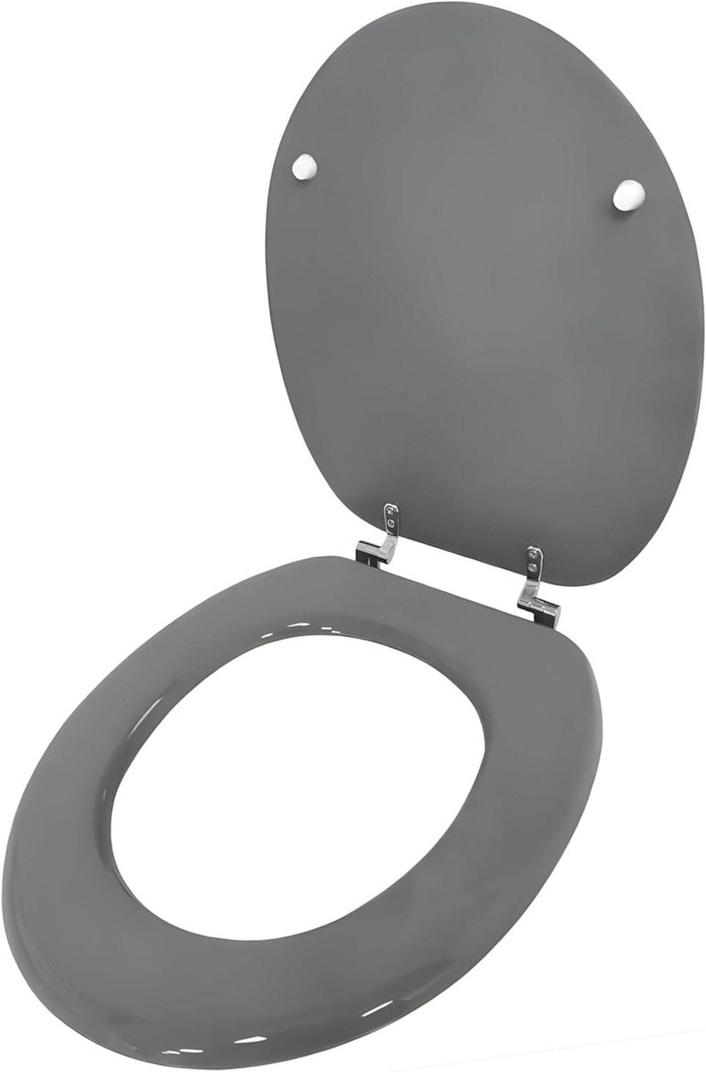 Houten WC-bril - Toiletzitting Vervangend - Badkamer Vernieuwen - Langzaam Sluitend Mechanisme - 457 cm - Grijs