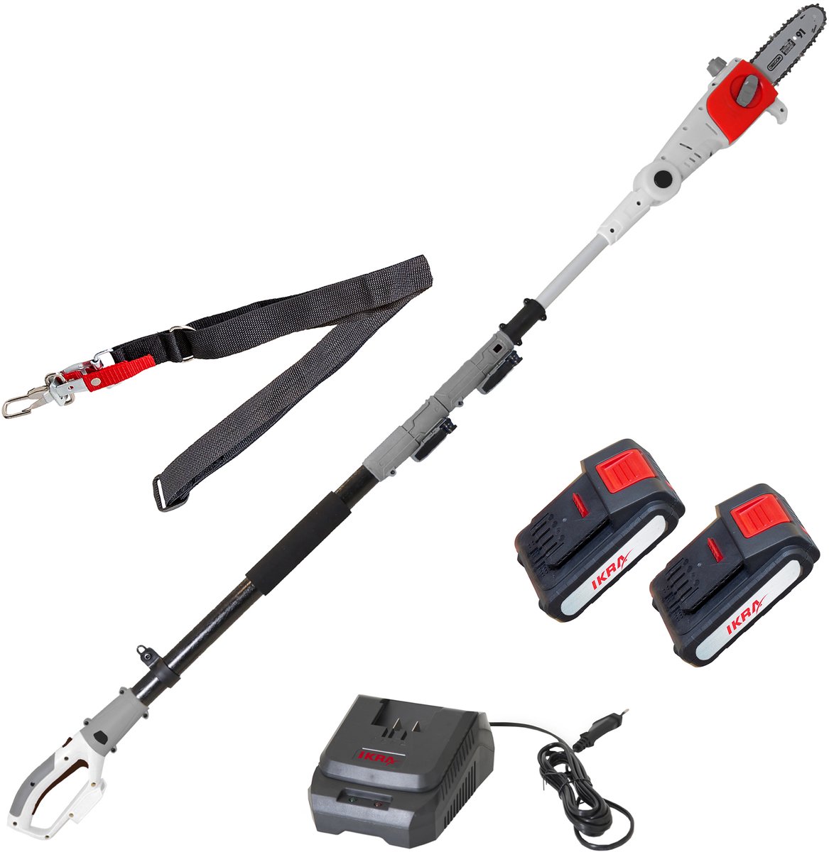 IKRA telescopische accu-hoogsnoeier ICPS 2020, werkhoogte tot 4 meter, inclusief schouderriem, 2 x 20 V accus en snellader