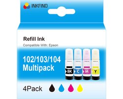 INKFIND 102 103 104 inkt geschikt voor Epson102 Epson 102 103 Epson104 Epson 104 - Zwart en kleur - Inktfles Ecotank voor Epson EcoTank…