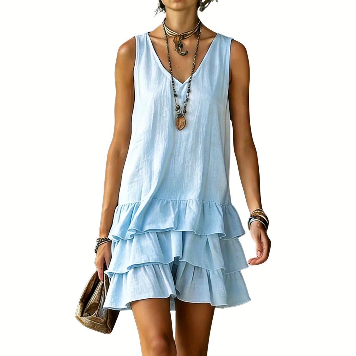 Currero Linnen Jurk Dames Blouse Zomer Shirt Jurkjes Voor Dames Ibiza Jurken Lichtblauw