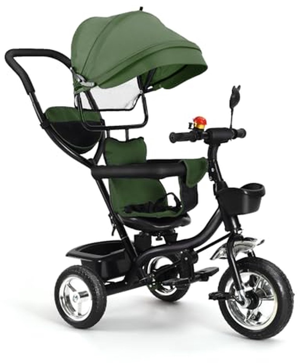 Kinderwagen driewieler - Baby driewieler - Veilig reizen - Met één hand inklapbaar - Tot 25 kg - Groen