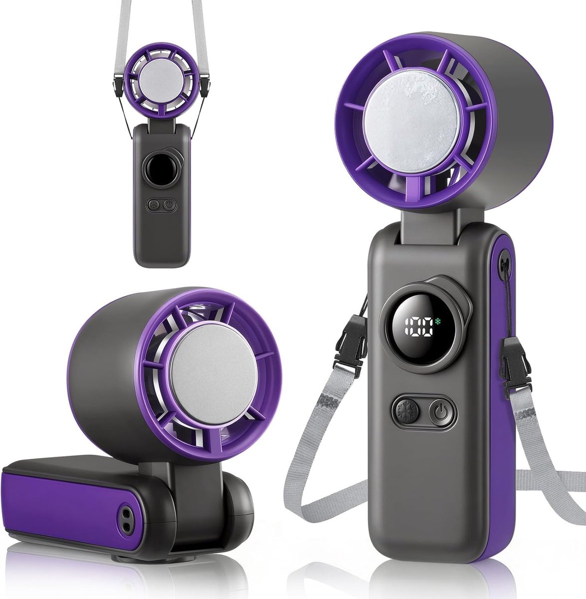 Mini-draagbare turboventilator met ijsverkoeling – 4000 mAh oplaadbare handventilator – variabele snelheid 1-100 – draagbare ventilator voor thuis, kantoor, buiten, reizen – grijs-paars.L