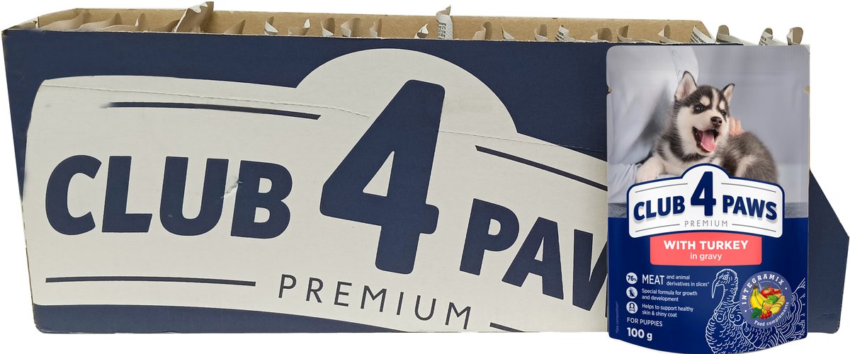 Club 4 Paws premium met kalkoen in jus - puppy all breeds - 24 stuks à100 gram