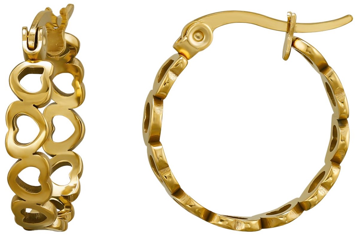 Joy Ibiza - hartje oorbellen 20 mm - oorringen met hartjes - 4 x 20 mm - Franse sluiting - hart - chirurgisch staal - ip/pvd gold plated