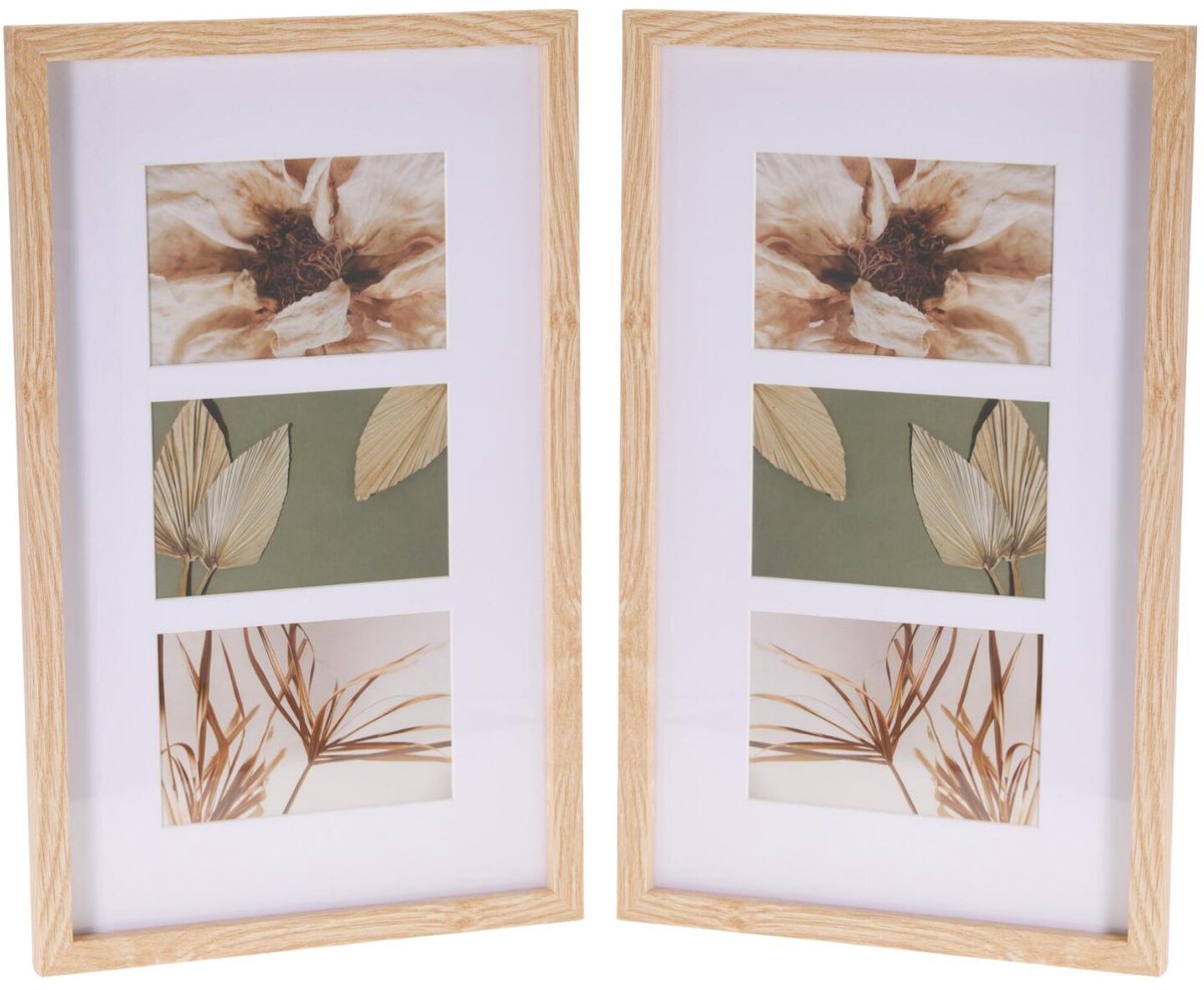 Home & Styling Collage fotolijst met passe-partout - voor 2x foto - hout - naturel - 26 x 42 cm - klassiek