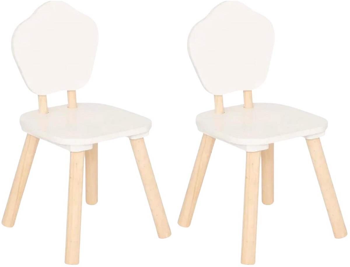 Atmosphera Kinder stoeltje Presidente - 2x - wit - hout - D23 x H48 cm - bijzet stoeltjes voor kinderen