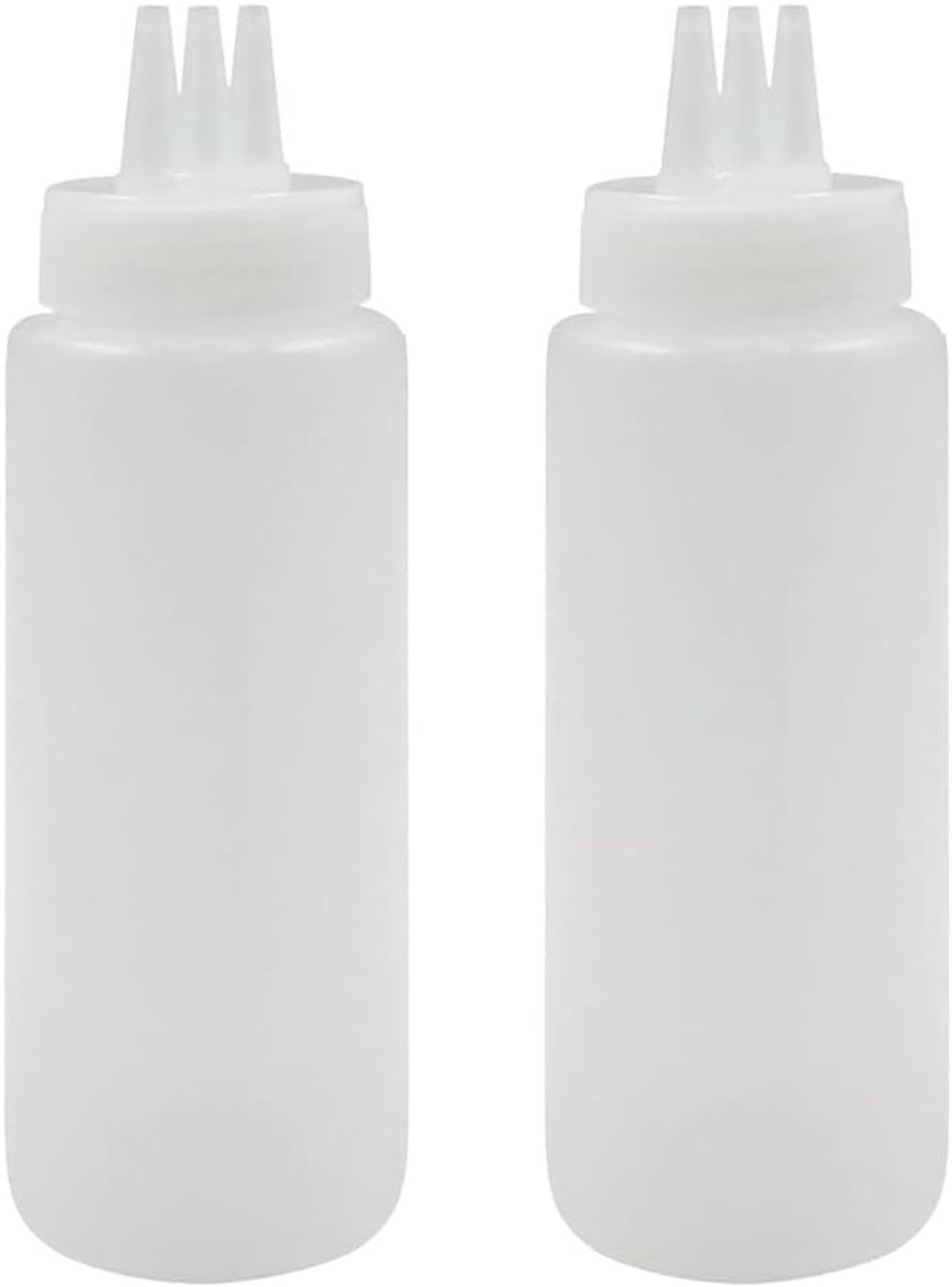 SnelShoppen - 3 stuks knijppers met 3 gaten, lekvrije sauzen- en specerijenflessen, 450 ml knijpfles met schenktuit en meetschaal, ideaal voor keuken,
