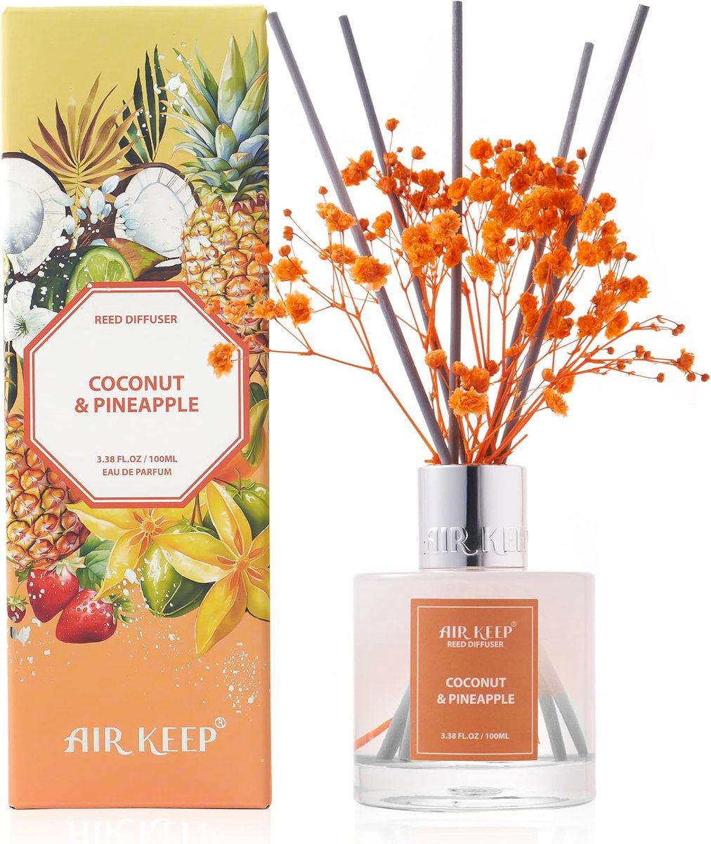 SnelShoppen - Riet Diffuser Set 100ml Kokos & Ananas Huisgeur met 8 Sticks voor Badkamer & Woonkamer Decor, Ideaal voor Feesten, Verjaardagen en Dankb