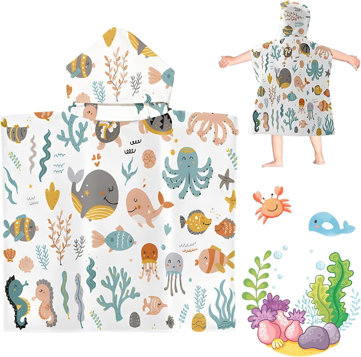 SnelShoppen - Badponcho voor Kinderen, Microvezel Capuchon Poncho Handdoek, Sneldrogend Strandhanddoek voor Zwemmen, Zwembad, Binnen en Buiten, Meisje