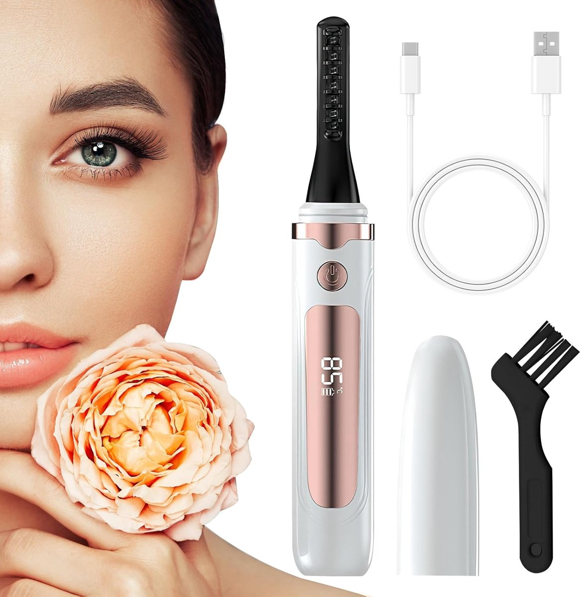 SnelShoppen - Elektrische Wimpertang met USB-oplaadkabel - Verwarmbare Wimperkruller met 4 Temperatuurmodi - LED-Display - Anti-Verbranding - Perfect