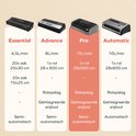 Comparaison de quatre machines sous vide KitchenBrothers : Essential, Advance, Pro et Automatic avec spécifications.