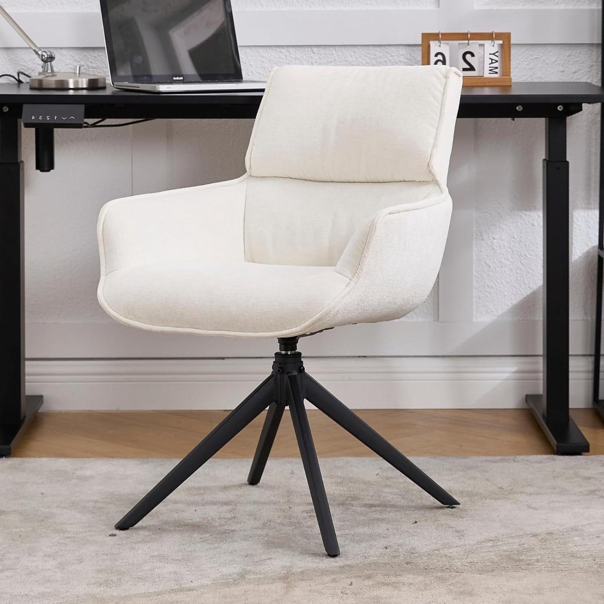 Moderne Bureaustoel - Fauteuil Kantoor - Comfortabel Werken - 360 Graden Draaibaar - 64 x 57 x 83 cm - Wit