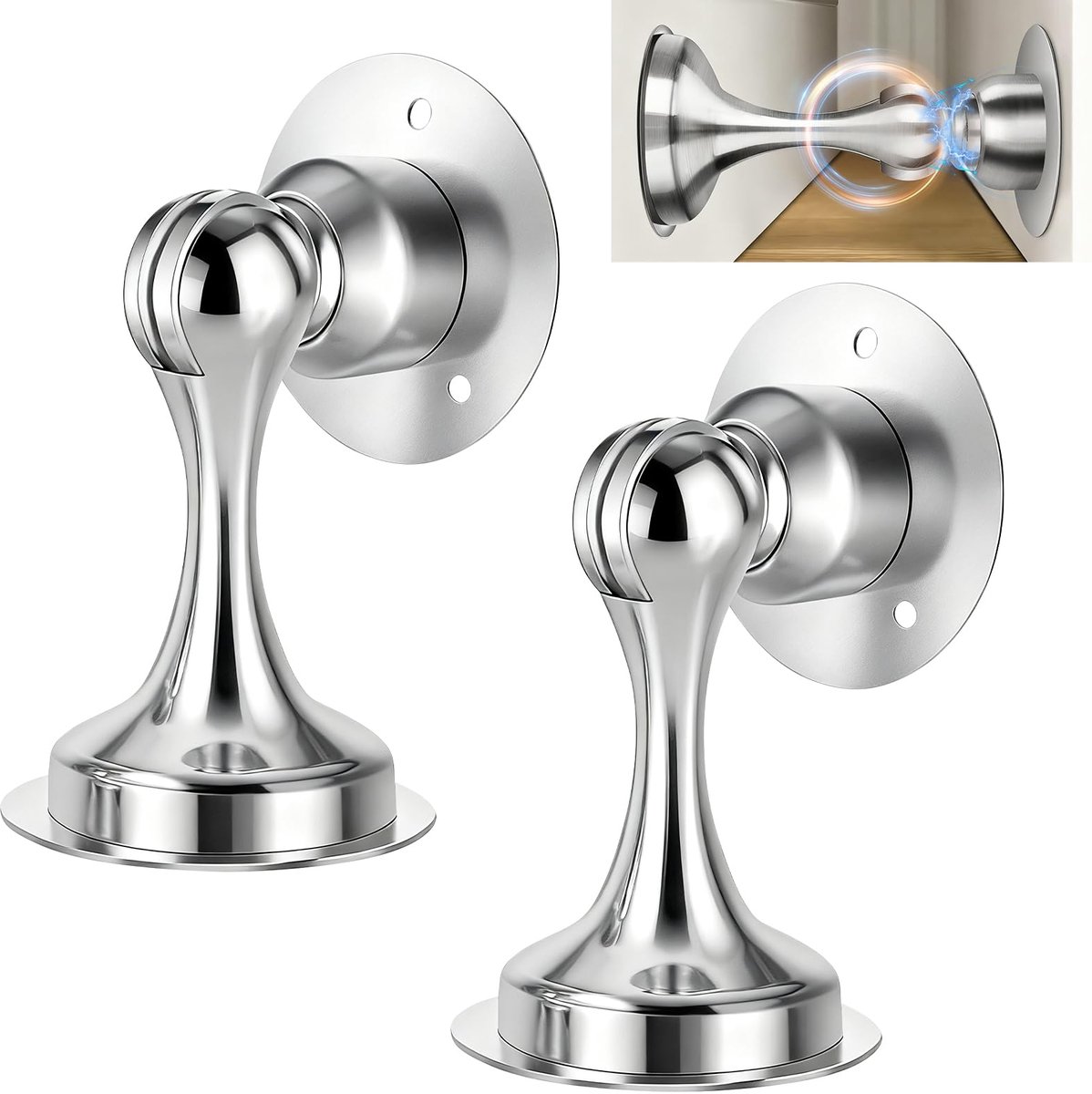 Magnetische deurstoppers, roestvrijstalen deurstoppers, deurstoppers zonder boren, geschikt voor slaapkamers en woonkamers, set van 2.