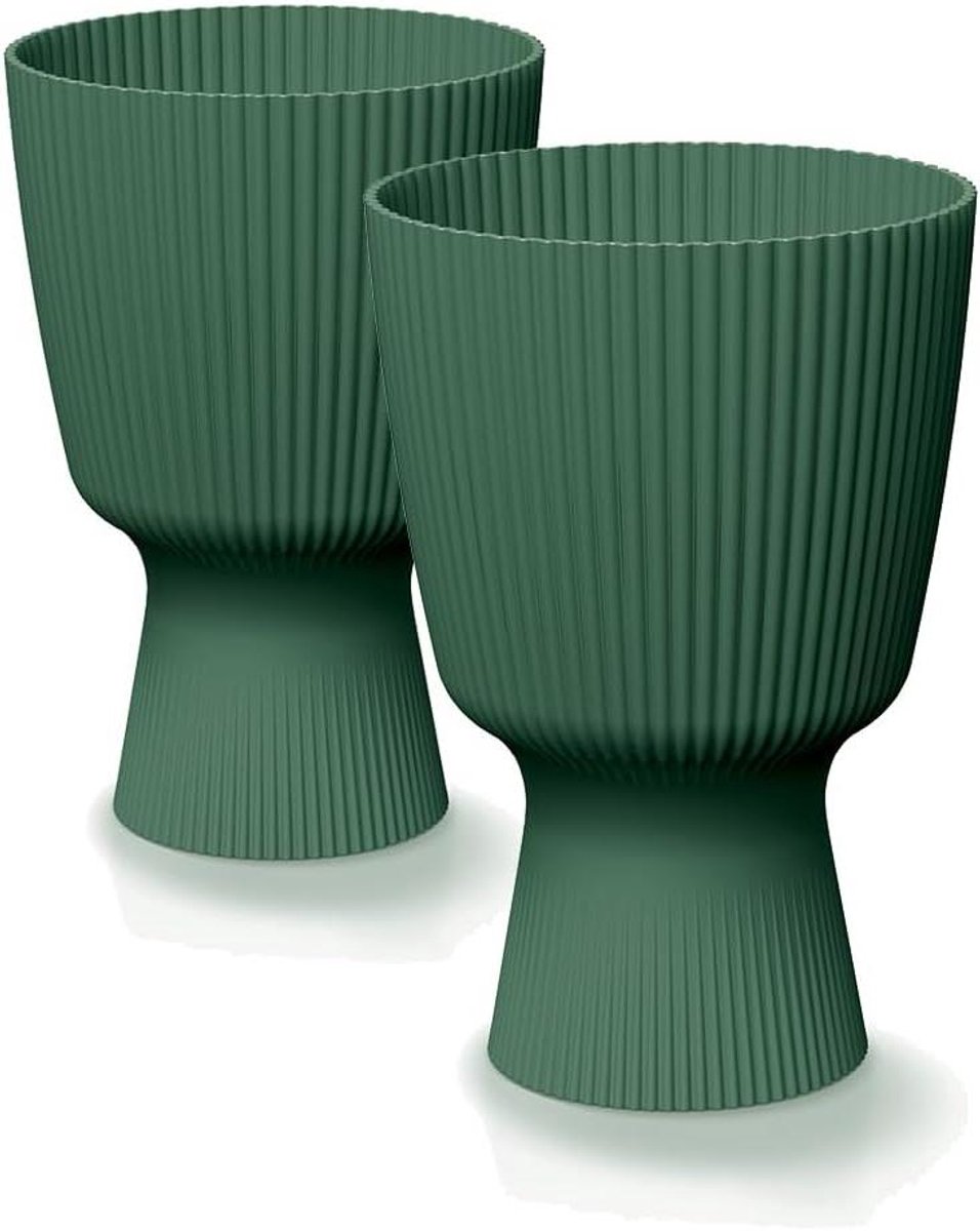 Bloempot Set - Plantenbak Sierpot - Binnen Buiten Gebruik - Waterdicht Geen Gaten - 2 stuks 15 cm - Bosgroen