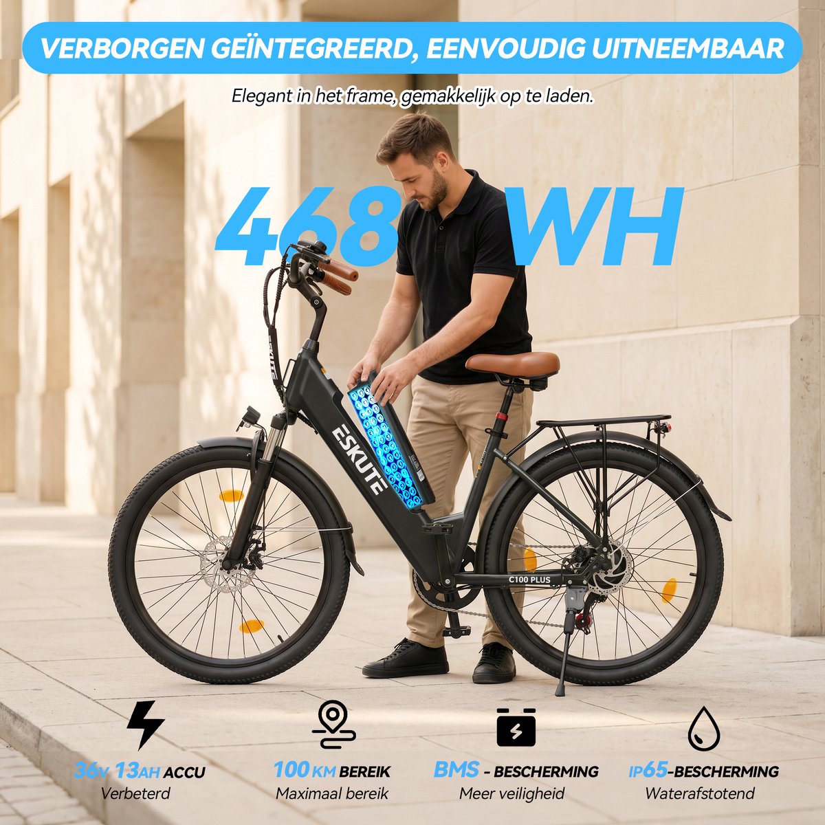 SMARTAI E-bike - 26 inch elektrische fiets - tot 100km - Zwart thumbnail 5