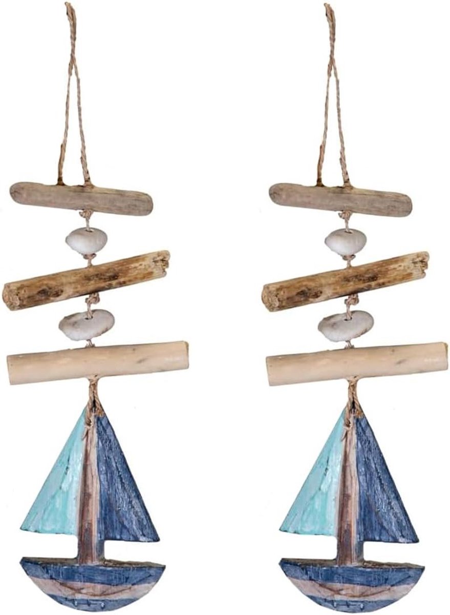 Decoratieve Schepen - Maritieme Hangers - Woonkamer Decoratie - Natuurlijk Driftwood - Set van 2 - Multicolor