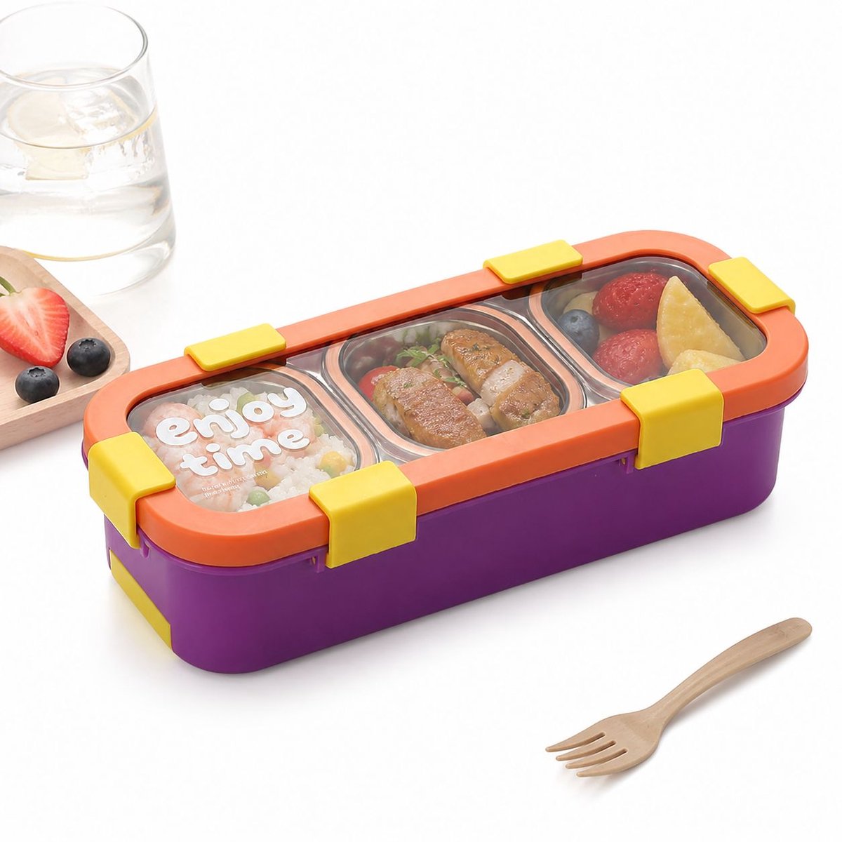VHV - Broodtrommel - Lunchbox - Lunchbox met 3 Vakken - 500ml - Serviesgoed niet inbegrepen - Compacte Broodtrommel - Handige Voedselcontainer voor Lunch & Snack - Lekvrij & Stijlvol - 27.5x11.9x7.3 cm - BPA-vrij