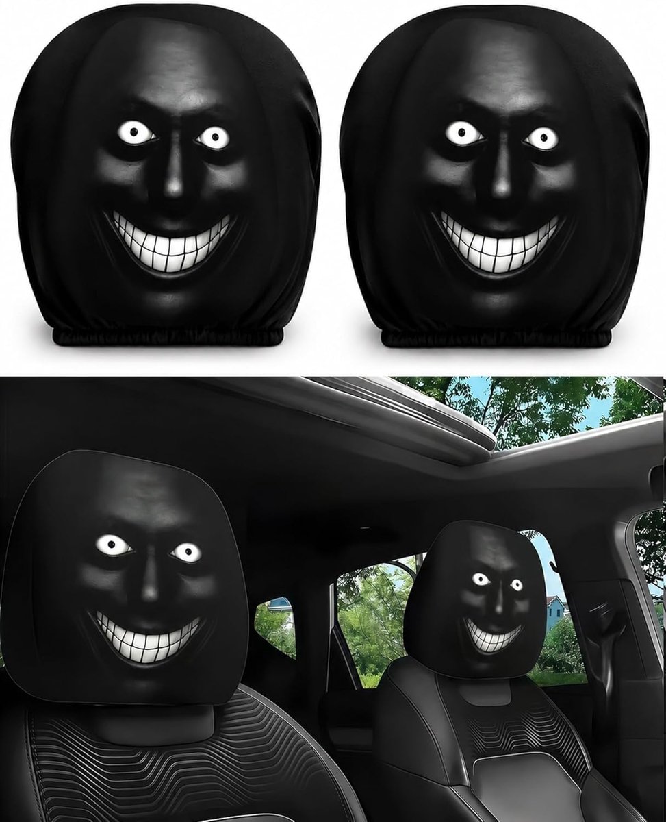 Universele Hoofdsteunhoes Auto - Set van 2 - Oofdsteunhoezen met 'Ghost Face'-opdruk - Elastische Hoes - Zacht en Passend - Wasbaar - Halloween Auto Decoratie - Zwart - SOLLBRY®