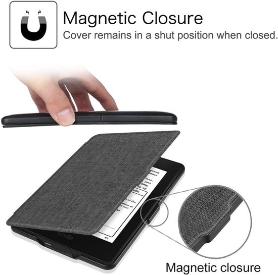 Ereader Hoes - Hoes geschikt voor Amazon Kindle 2024 (6 inch) - Stof - Automatische Slaapfunctie - Opvouwbare beschermhoes - Grijs — afbeelding 2