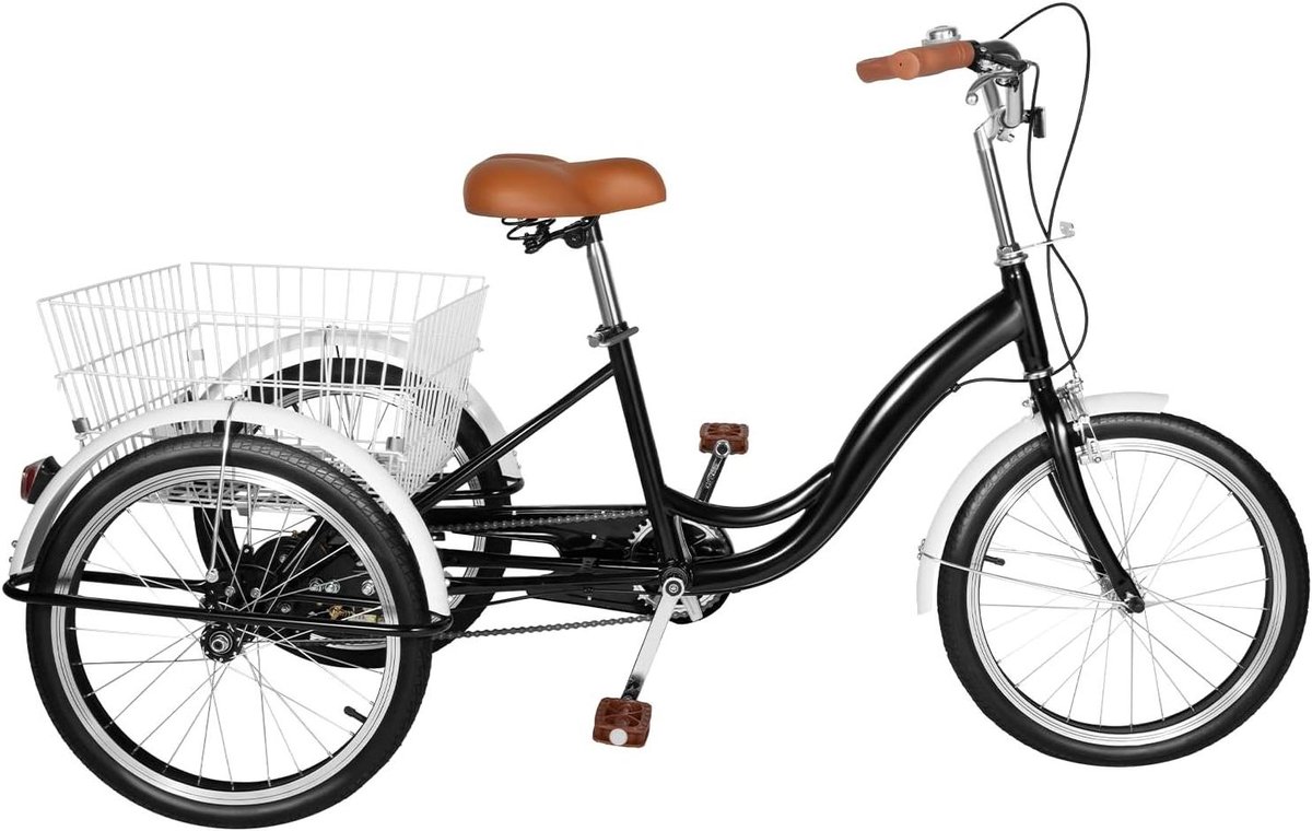 Driewieler Volwassenen - Seniorenfiets Drie Wiel - Comfortabel Fietsen - Grote Boodschappenmand - 24 Inch - Zwart