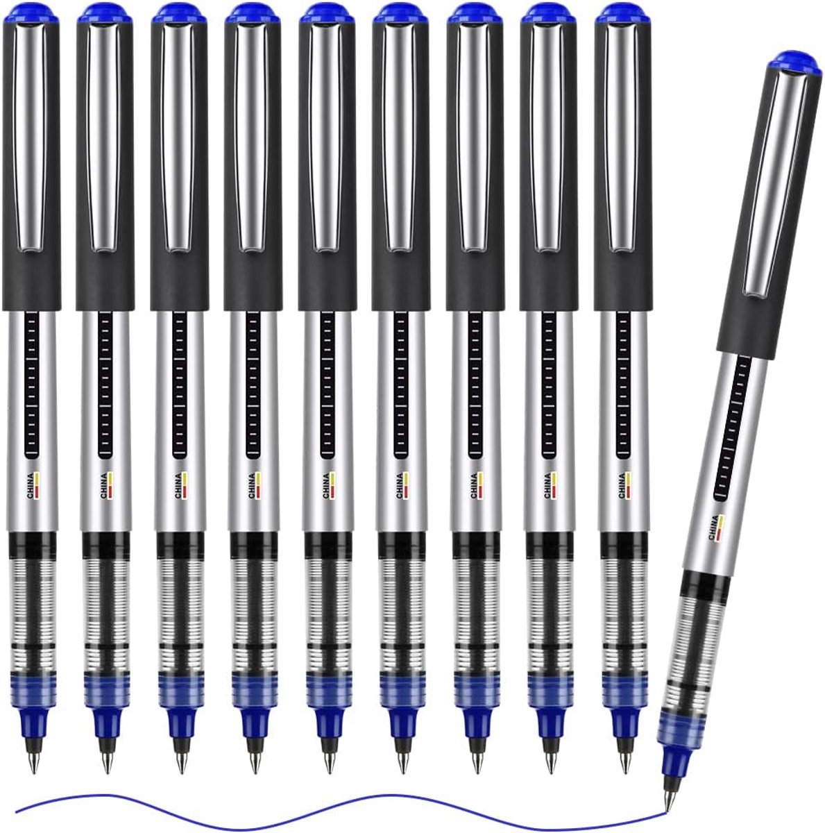 SnelShoppen - 10 Stuks Rollerball Pennen Blauw 0.5mm - Vloeibare Inkt, Glad Schrijven, Niet-Toxisch, Ideaal voor Kantoor, School en Zaken
