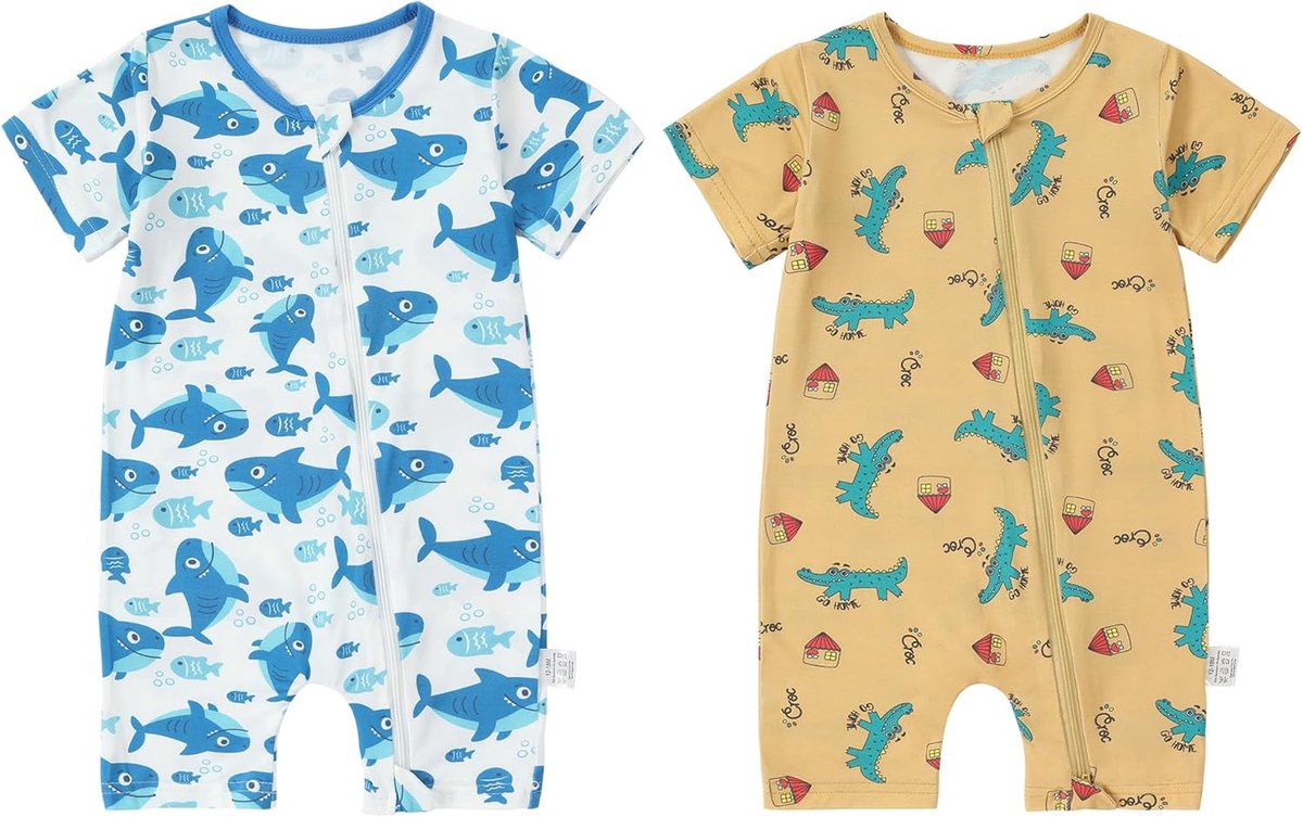 SnelShoppen - Unisex Baby Rompers Korte Mouwen - Zomer Bodysuits voor Jongens en Meisjes - 95% Bamboe, 5% Spandex - 2 Stuks - Perfect voor 0-24 Maande