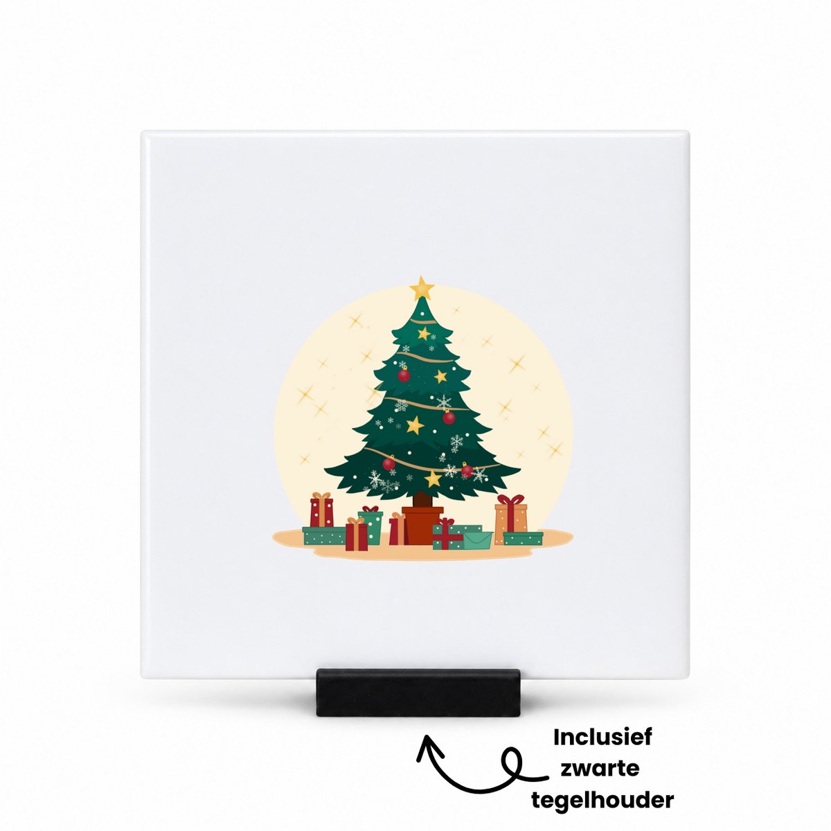Hacebo Kerst kerstboom tegeltje met tegelhouder - Kerstmis - Kerst beker - tegeltjes met tekst - winter - kerst - christmas - kerst cadeau - spreuktegels - 10.8x10.8 CM Wit