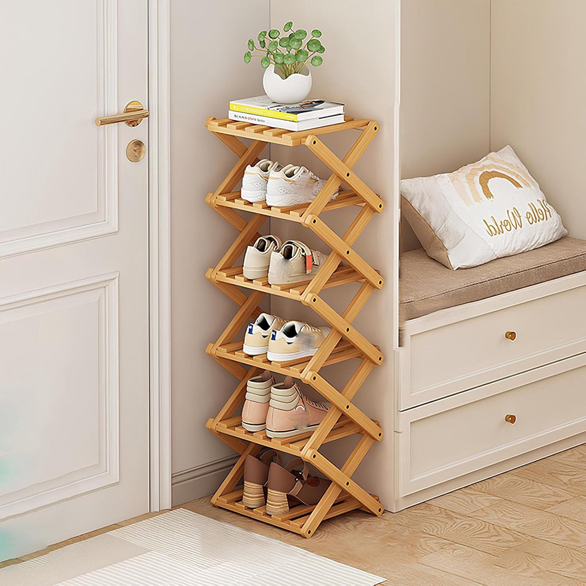 SnelShoppen - Schoenenrek Smal - Vouwbaar Schoenenrek van Bamboe - Vrijstaand Schoenen Organizer voor Hal, Slaapkamer, Woonkamer, Hoek en Kleine Ruimt