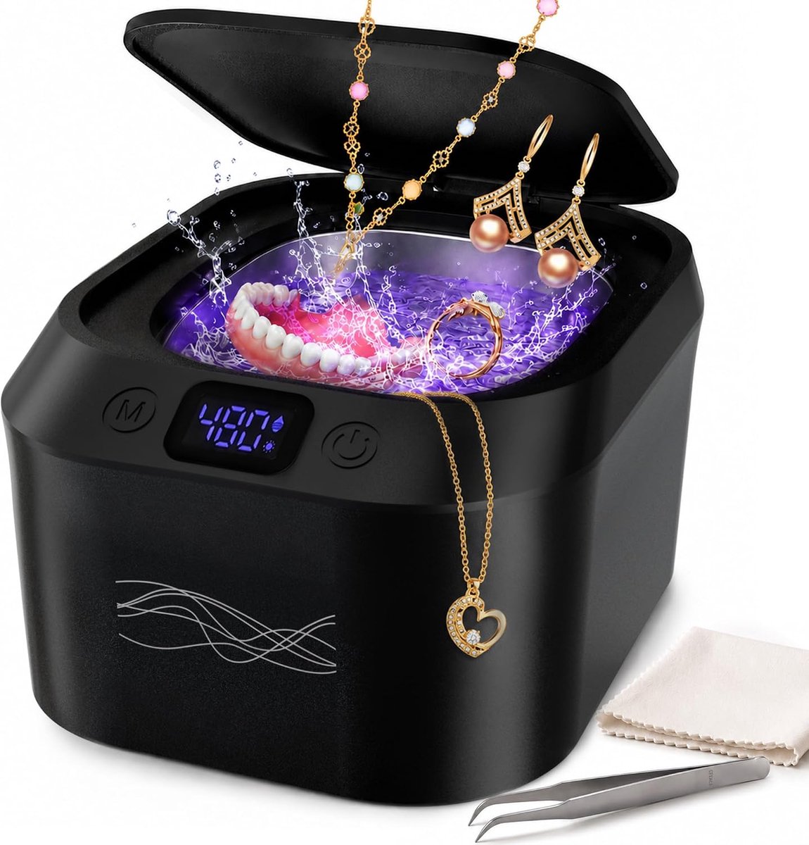SnelShoppen - Ultrasonic Cleaner 48kHz met UV Licht, 220mL Tank, 7 Modes voor Tandenborstels, Beugels, Protheses en Sieraden - RVS, Stil & Efficiënt