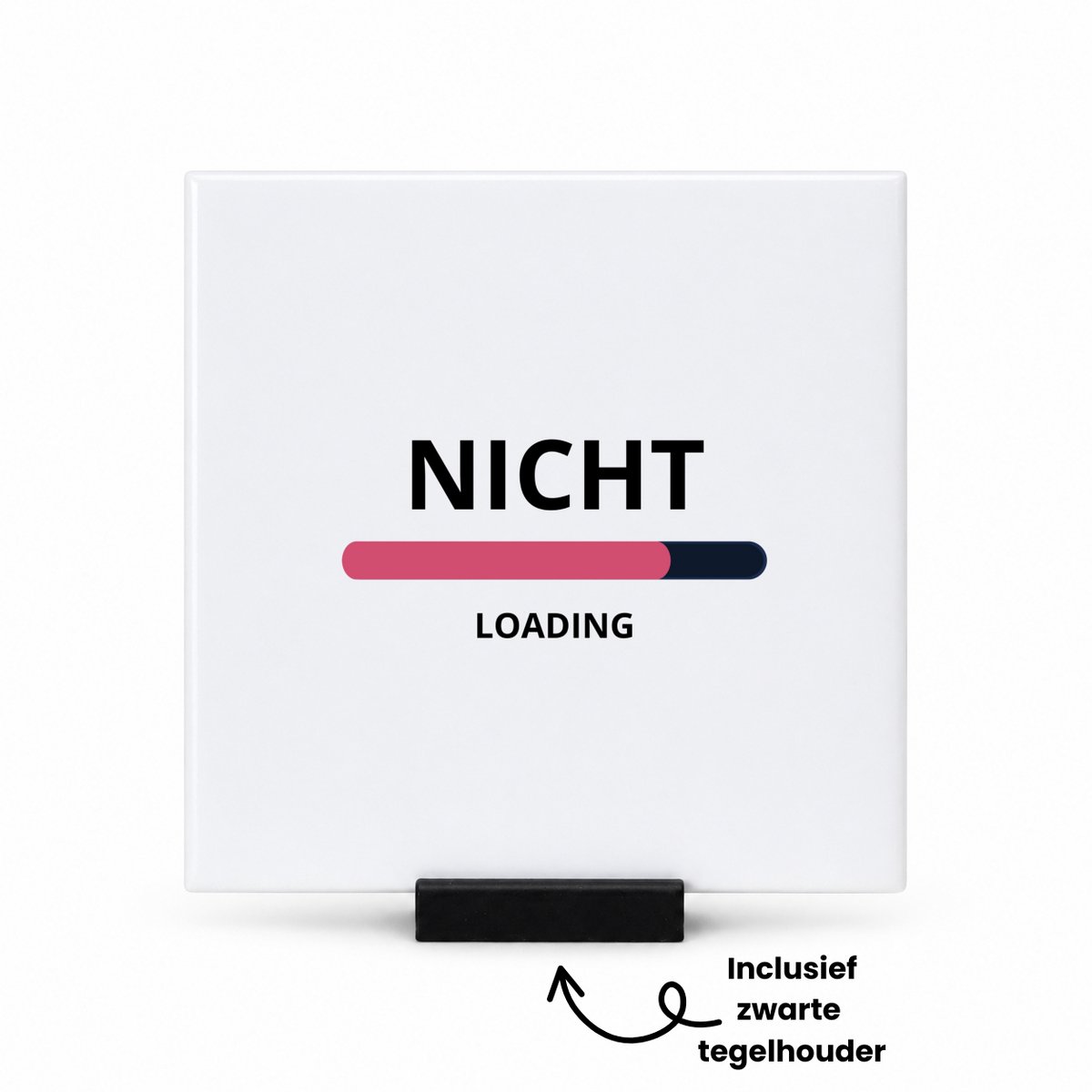 Hacebo nicht loading tegeltje met tegelhouder - Nicht - ochtendkoffie laden - tegeltjes met tekst - verjaardagscadeau - verjaardag - cadeau - cadeautje voor nicht - nicht artikelen - kado - geschenk - gift - spreuktegels - 10.8x10.8 CM Wit