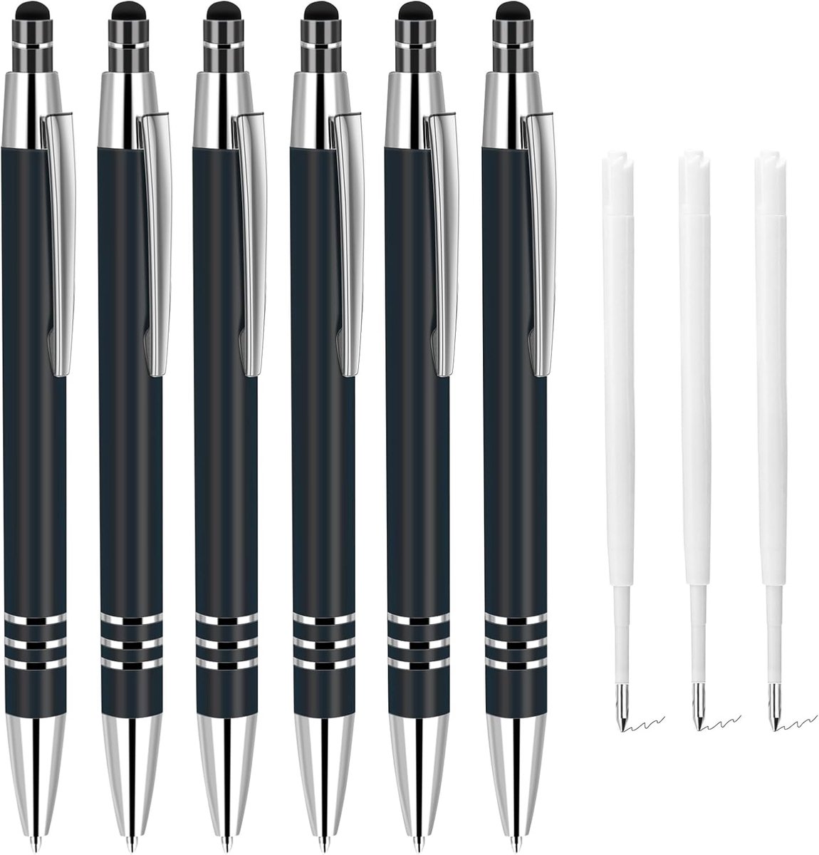 SnelShoppen - Ergonomische Balpen Set - 6 Stuks - Hoogwaardige Metalen Pennen met Antislip Grip - Inclusief 10 Vullingen - Ideaal voor Kantoor, Thuis,
