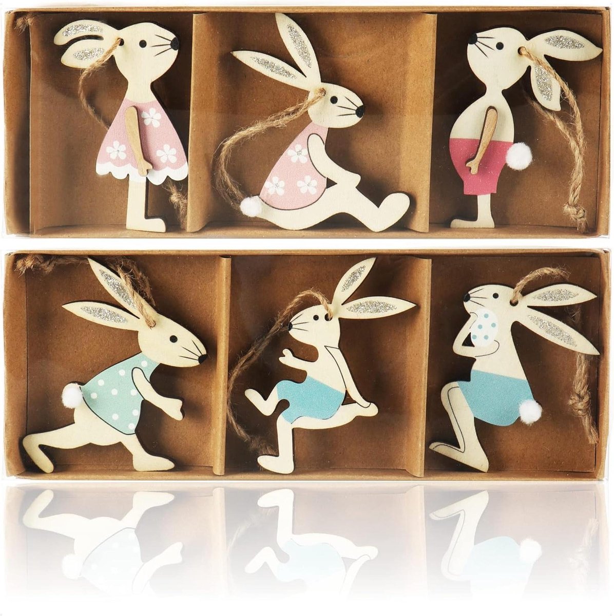 Paashangers Hout - Decoratie Hangers - Paasdecoratie Ophangen - Veelzijdige Versiering - 6 Stuks - Veelkleurig