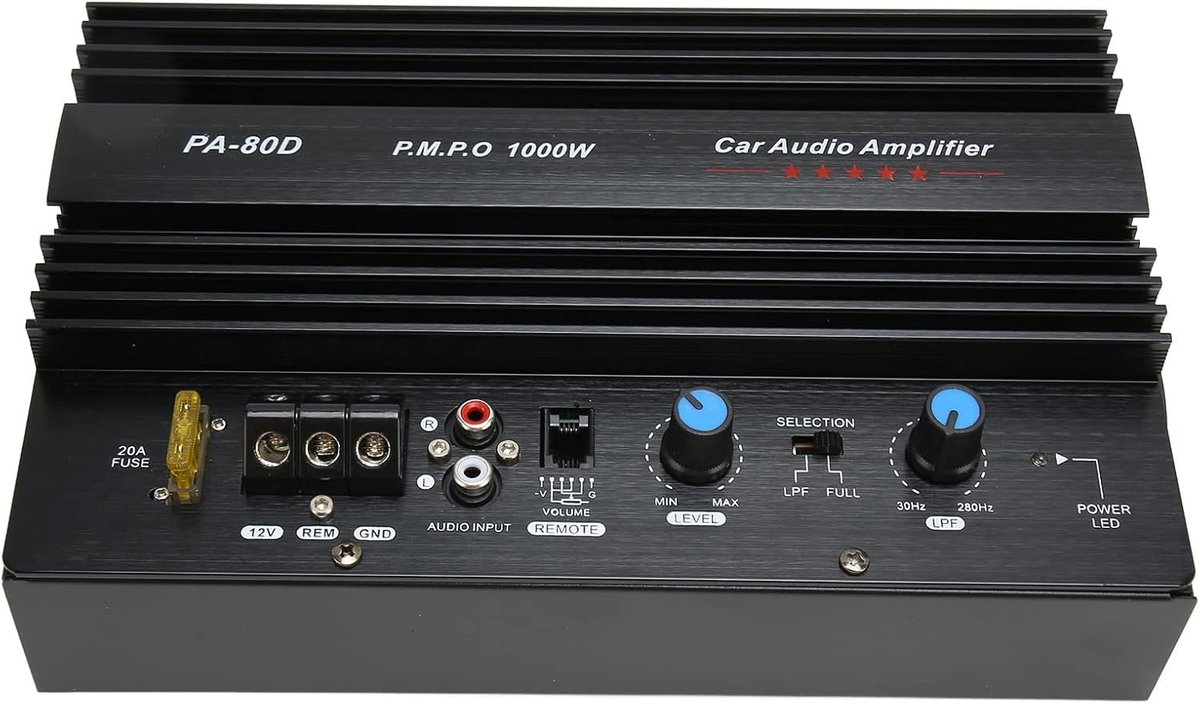 SnelShoppen - PA 80D 12V 1000W Mono Auto Hoge Vermogen Audio Versterker Bord voor Krachtige Bass Subwoofers en Luidsprekers, Lichtgewicht en Duurzaam