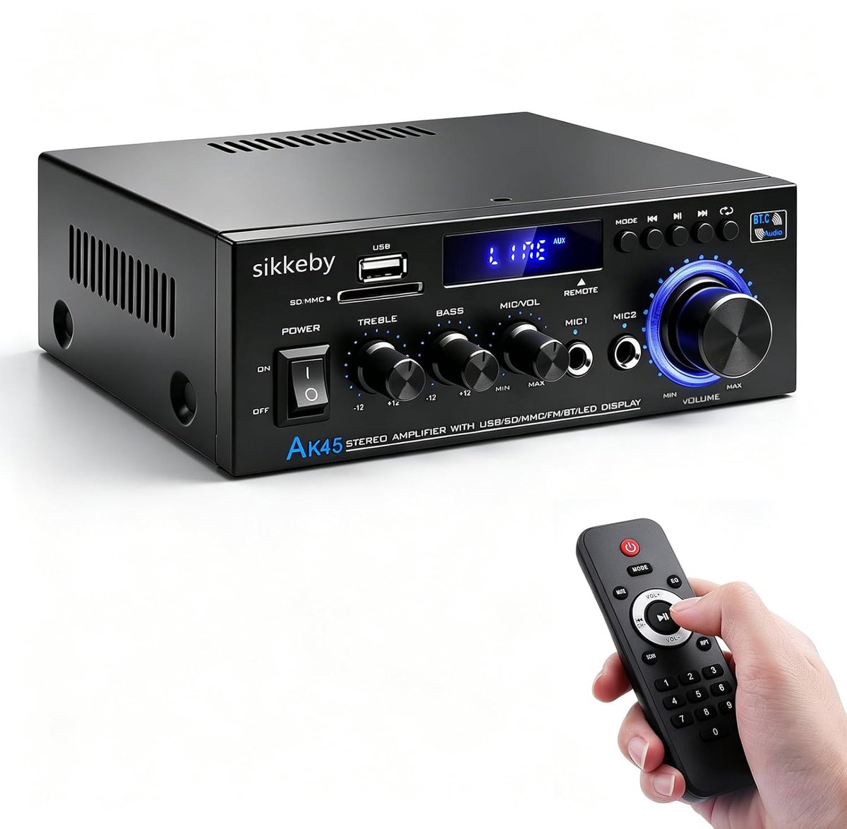 SnelShoppen - HiFi Versterker Mini Bluetooth Stereo Audio Receiver 400W 2 Kanaals Digitale Geluidsversterker met FM Radio, SD/USB Ingang voor Thuis en