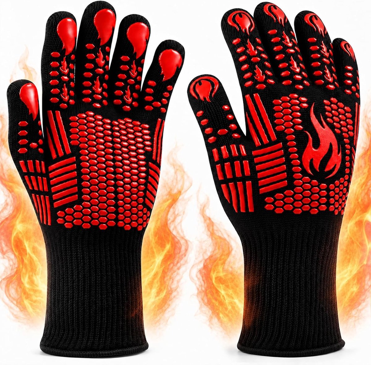 SnelShoppen - Grill handschoenen - Hittebestendige ovenhandschoenen - Antislip siliconen BBQ en kookhandschoenen - Vuurvaste hittebescherming tot 800°