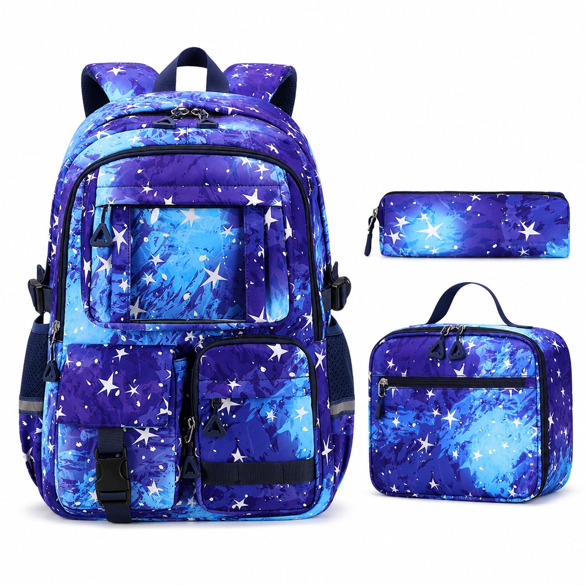 Schooltas voor jongen en Meisjes - Basisschool Rugzak met Print - Lichtgewicht en Ruime Boekentas voor Kinderen - Deep Blue Galaxy - 33 x 15 x 44 cm
