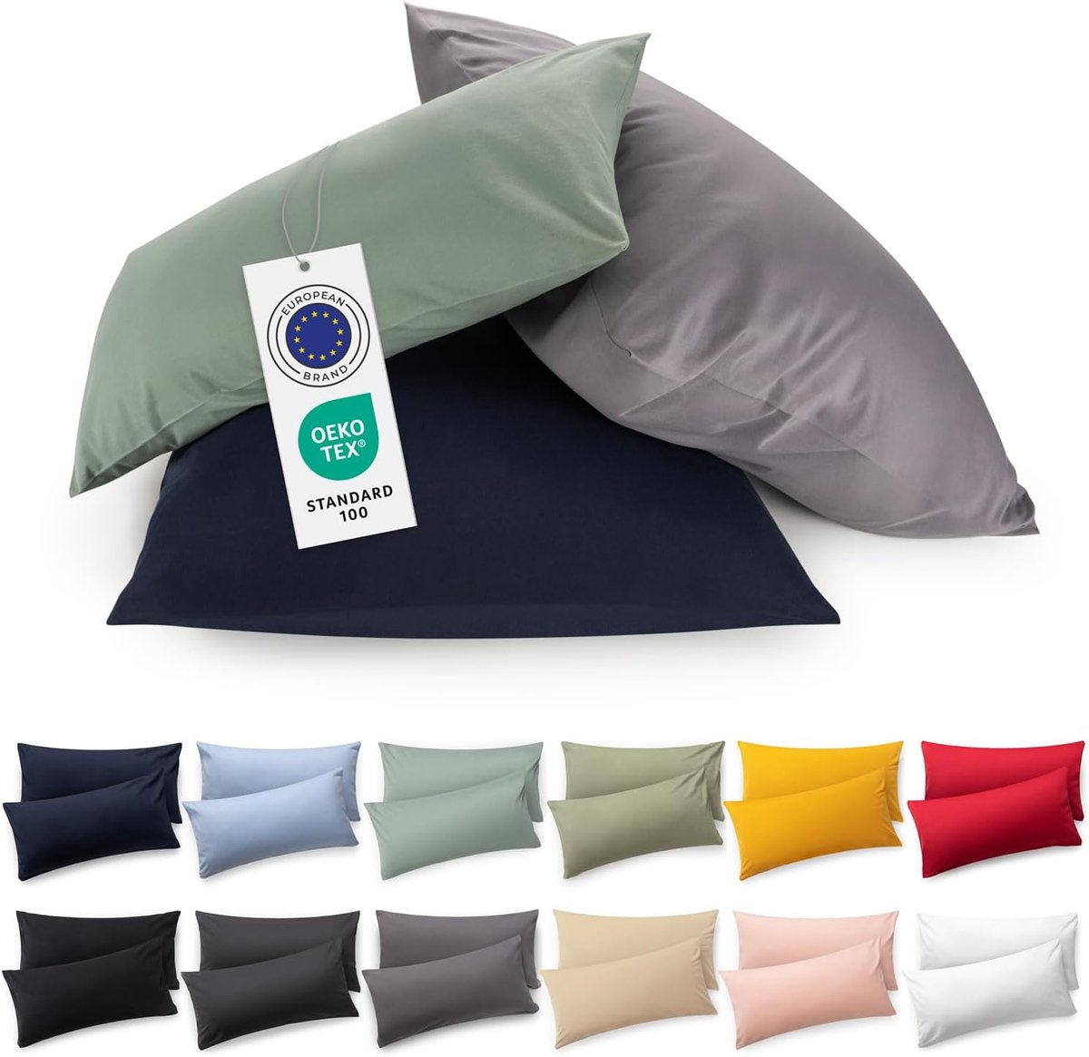 SnelShoppen - Jersey Kussenhoes Set van 2 - 30x50 cm - 100% Katoen - OEKO-TEX Gecertificeerd - Zacht & Pluisvrij - Wit - Wasbaar tot 60°C - Geschikt v