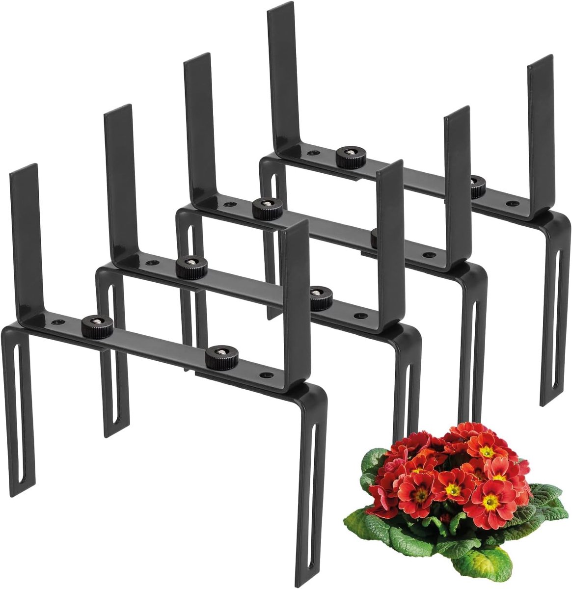 SnelShoppen - 4x Bloembakhouder voor Balkonleuningen en Balustrades - Flexibele Metalen Bevestiging - Verstelbaar - Zonder Boren - Antraciet - Ideaal