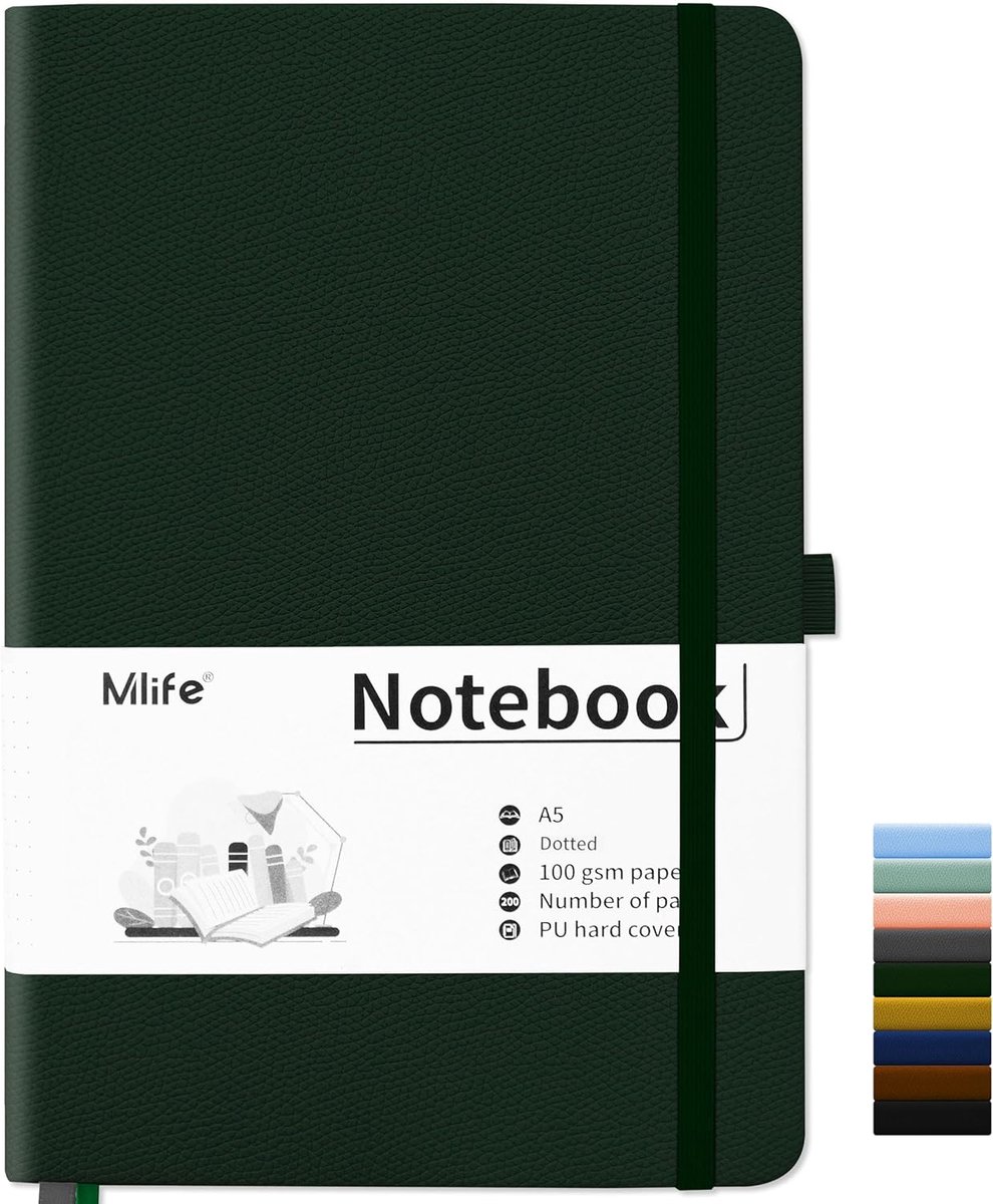 SnelShoppen - A5 Notitieboek Met Stippen - 200 Pagina's 100 Gsm Dik Papier - PU Harde Kaft - Elastische Band - Binnenzak - Notitieboekje Voor Kantoor,