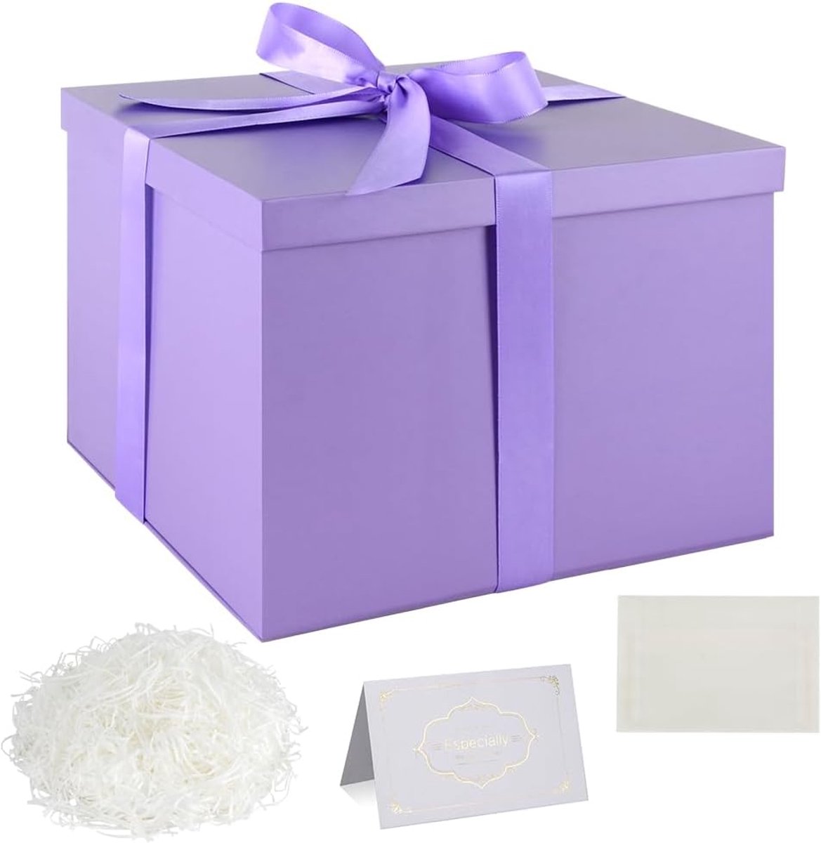 SnelShoppen - Paarse Geschenkdozen met Deksels - Diepe Geschenkdoos 24x24x18 cm - Perfect voor Kerstmis, Verjaardag, Bruiloft - Inclusief Lint, Wenska