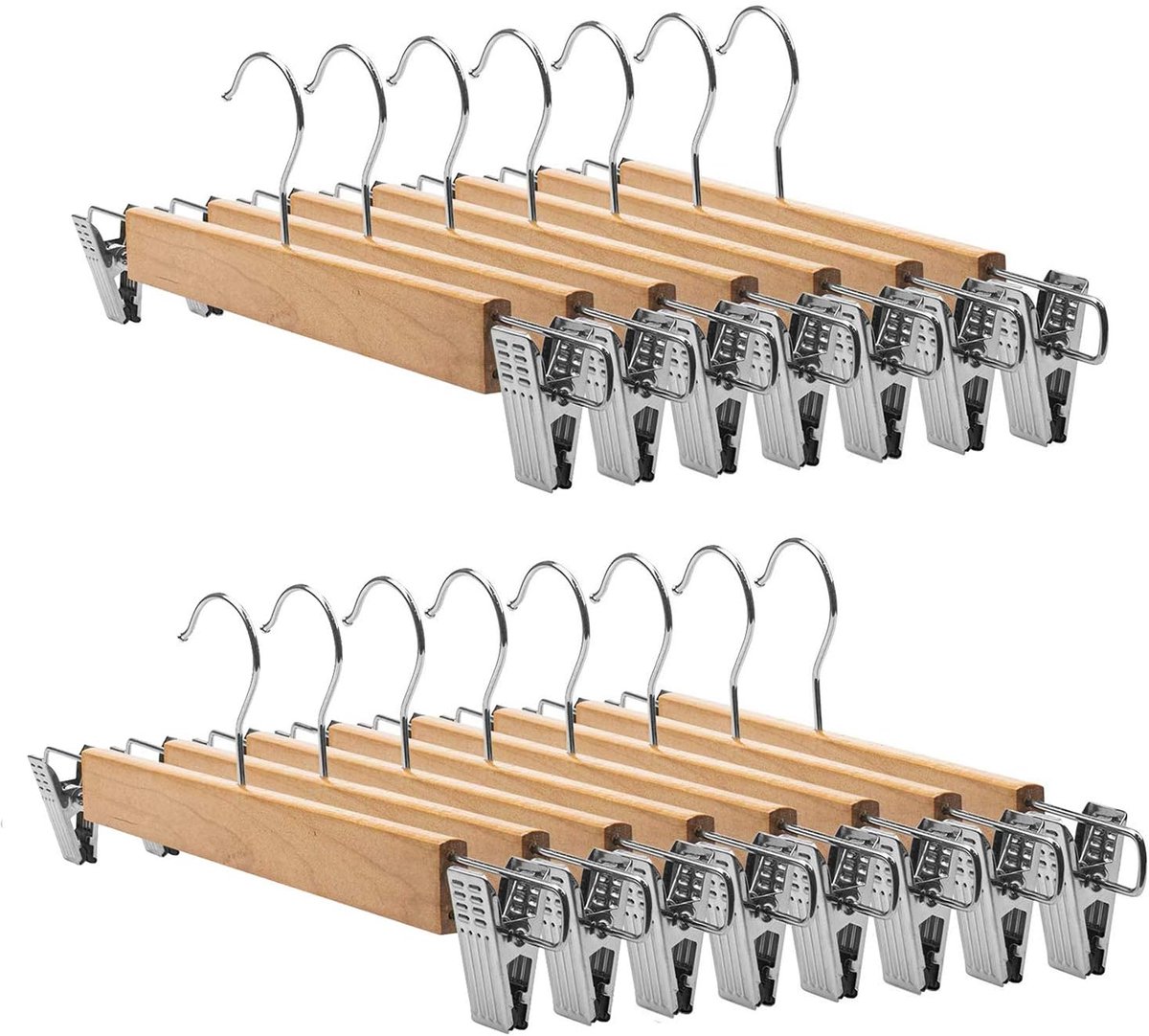 SnelShoppen - 15 Pack 14-inch Natuurlijke Houten Hangers met Clips voor Broeken en Rokken - Stevige, Elegante Hangers voor een Opgeruimde Kast