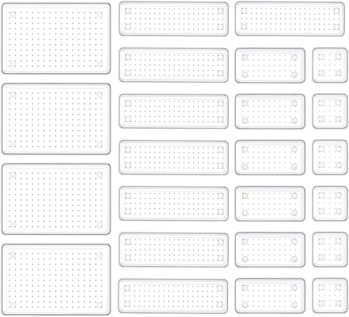 SnelShoppen - Make-uplade-organizer Set van 24 Stuks - Doorzichtige Plastic Lade-organizers met Siliconen Pads - Antislip, Stapelbaar en Aanpasbaar vo