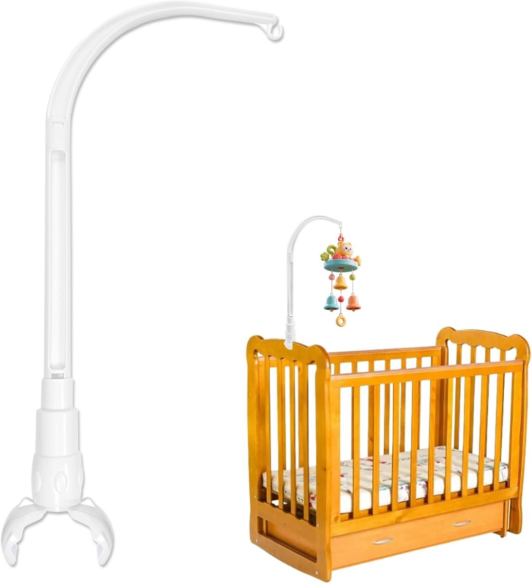 SnelShoppen - Verstelbare Mobiele Houder voor Babybed - Wit - Ideaal Geboortecadeau voor Pasgeborenen - Comfortabele Hoek voor Optimaal Gebruik - 1 St