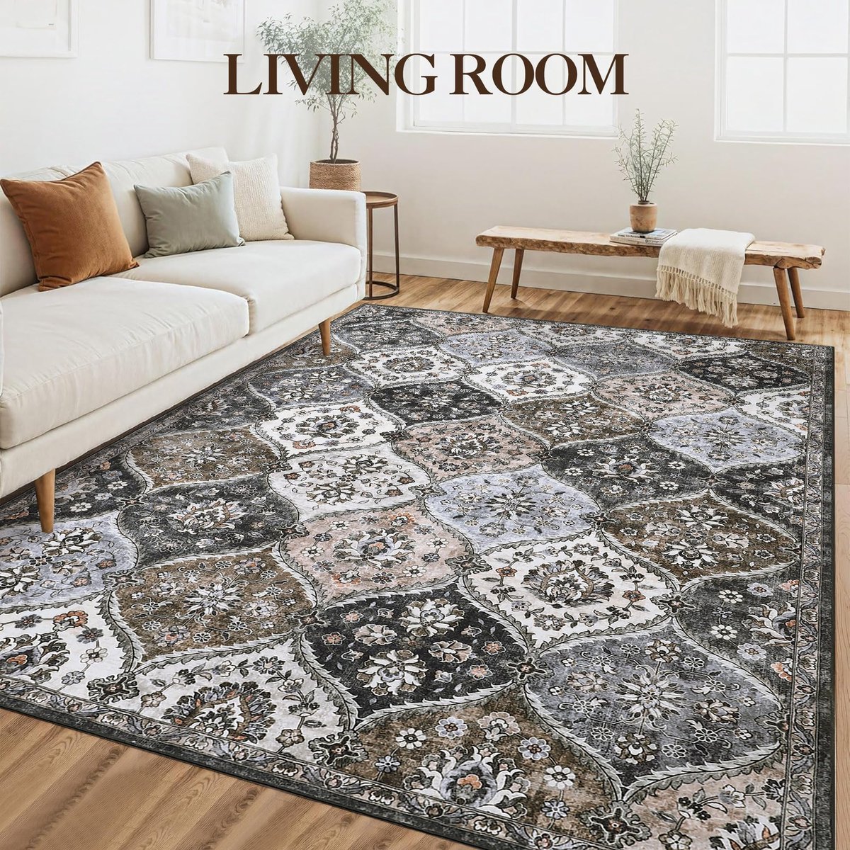 Vintage bloemen vloerkleed - 160x230cm - Marokkaans traliewerk vloerkleed voor de woonkamer - Taupe