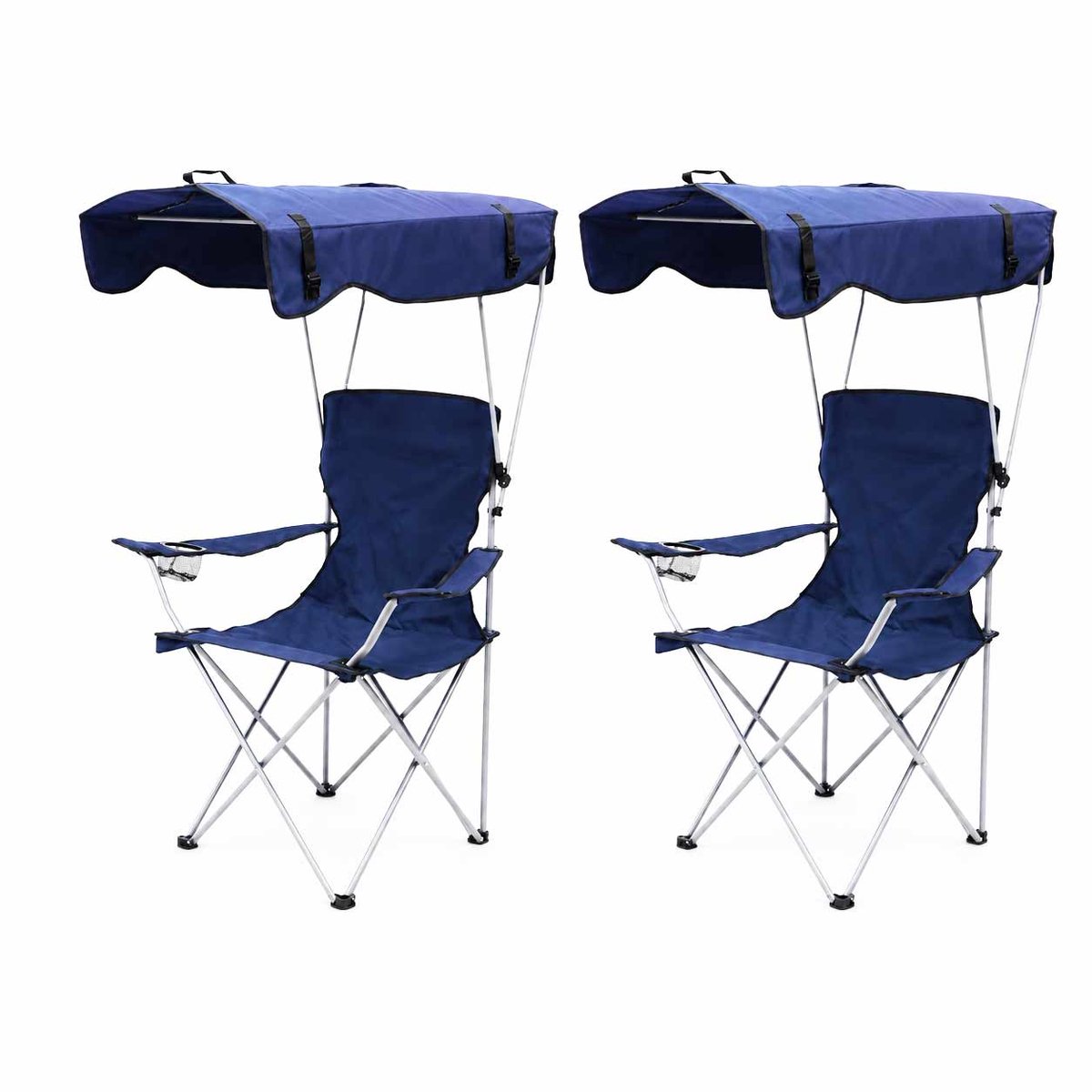 Meedeer 2Stuks Opvouwbare campingstoel met dak-Strandstoelen met parasol voor buiten-Bekerhouder-Draagbaar- Visstoel voor camping, vissen, uitstapjes, strand (blauw)