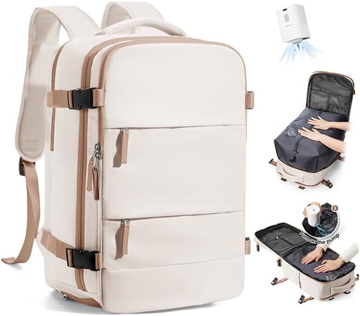 SnelShoppen - Vacuüm Rugzak Dames, Waterdichte Carry-on Bagage met Vacuüm Systeem, Ideaal voor Reizen, Ryanair Cabin Grootte, Inclusief Pomp, Lichtgew