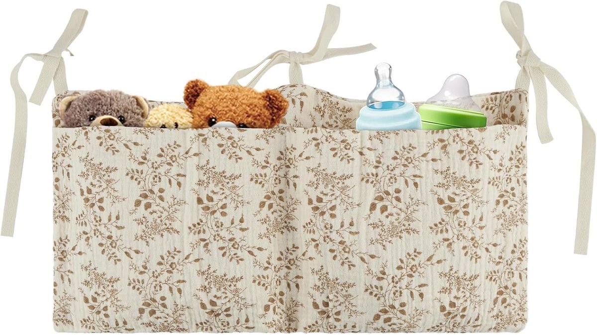 SnelShoppen - Flintronic Babybed-organizer voor luiers, kleding en speelgoed - Hangtas voor wieg en babybed - 100% katoen - Praktische en zachte hange