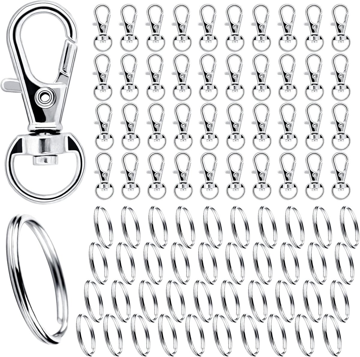 SnelShoppen - Sleutelhanger Ringen Maken 80 Stuks - Karabijnhaak Sleutelhangers met 40 Sleutelringen en 40 Lobster Clasp - DIY Sieraden maken - Zilver