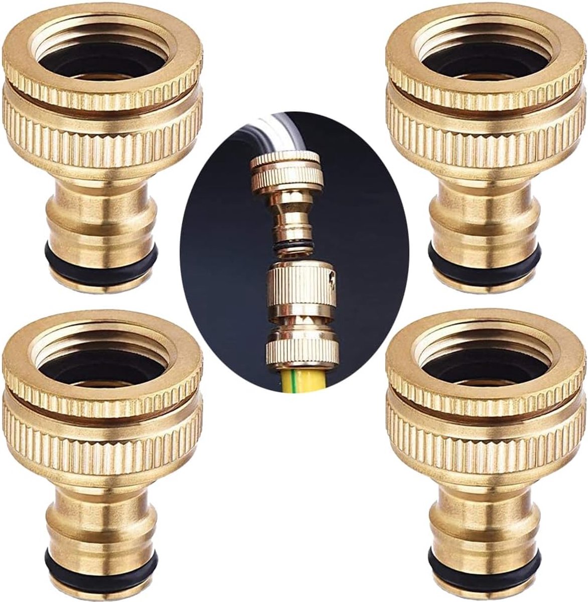 SnelShoppen - 4 Stuks 2-in-1 Tuinslang Snelkoppeling - Messing 1/2 Inch & 3/4 Inch Eindverbinder - Tuinslang Mondstuk Verbindingskit voor Tuin, Keuken